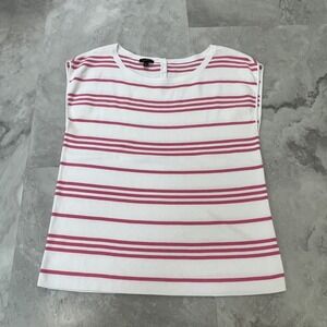 Talbots White Pink Stripe Sleeveless Knit Tank Top Shirt Size Large L